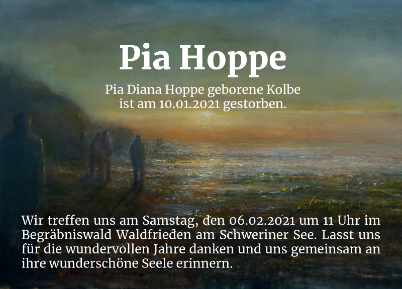  Traueranzeige für Pia Hoppe vom 23.01.2021 aus Ostsee-Zeitung GmbH