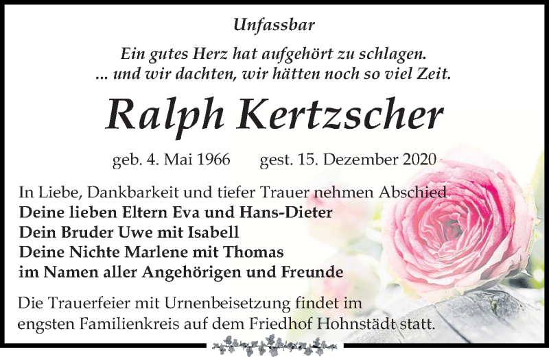  Traueranzeige für Ralph Kertzscher vom 02.01.2021 aus Leipziger Volkszeitung