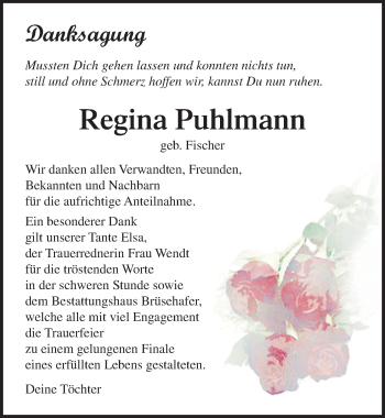 Traueranzeige von Regina Fuhlmann von Märkischen Allgemeine Zeitung