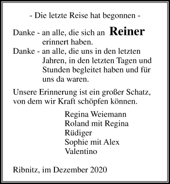 Traueranzeige von Reiner  von Ostsee-Zeitung GmbH