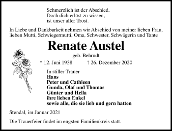 Traueranzeige von Renate Austel von Ostsee-Zeitung GmbH
