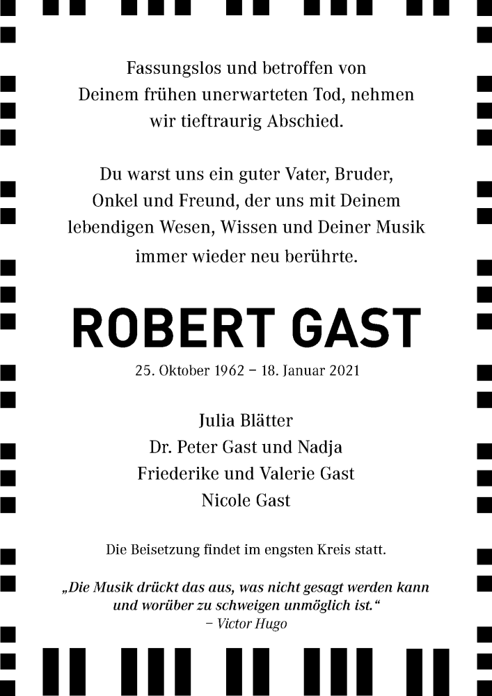  Traueranzeige für Robert Gast vom 23.01.2021 aus Lübecker Nachrichten
