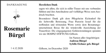Traueranzeige von Rosemarie Bürgel von Aller Zeitung