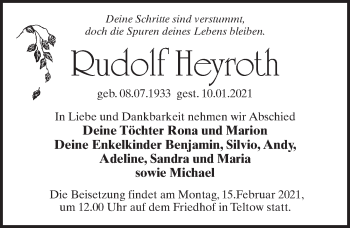Traueranzeige von Rudolf Heyroth von Märkischen Allgemeine Zeitung