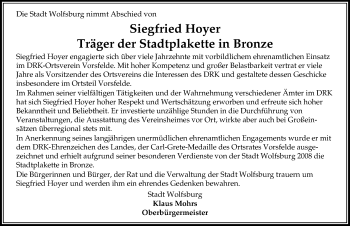 Traueranzeige von Siegfried Hoyer von Aller Zeitung