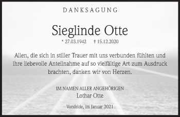 Traueranzeige von Sieglinde Otte von Aller Zeitung
