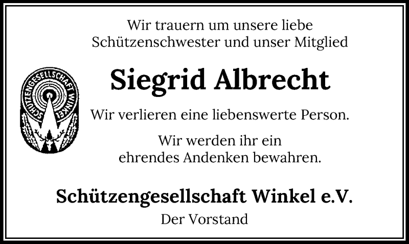  Traueranzeige für Siegrid Albrecht vom 20.01.2021 aus Aller Zeitung