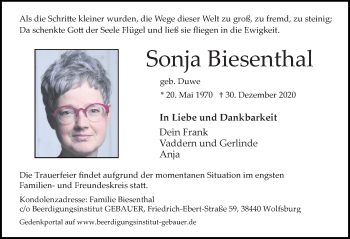 Traueranzeige von Sonja Biesenthal von Aller Zeitung