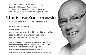 Traueranzeige von Stanislaw Koczorowski von Aller Zeitung