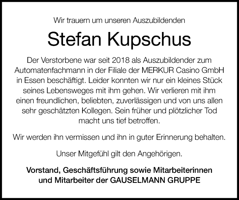  Traueranzeige für Stefan Kupschus vom 09.01.2021 aus Peiner Allgemeine Zeitung