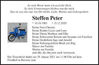 Traueranzeige von Steffen Peter von Ostsee-Zeitung GmbH