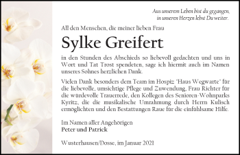 Traueranzeige von Sylke Greifert