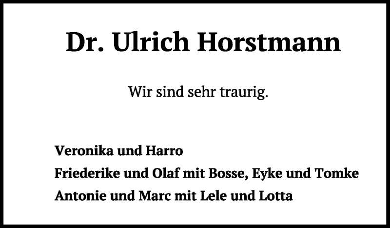  Traueranzeige für Ulrich Horstmann vom 23.01.2021 aus Kieler Nachrichten