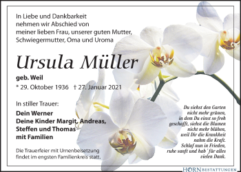 Traueranzeige von Ursula Müller von Leipziger Volkszeitung