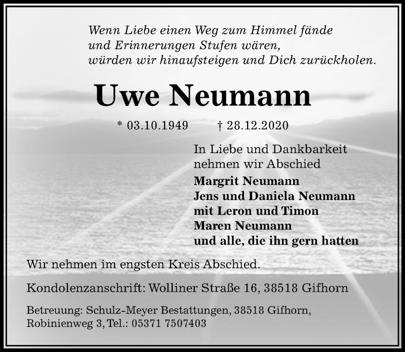  Traueranzeige für Uwe Neumann vom 02.01.2021 aus Aller Zeitung