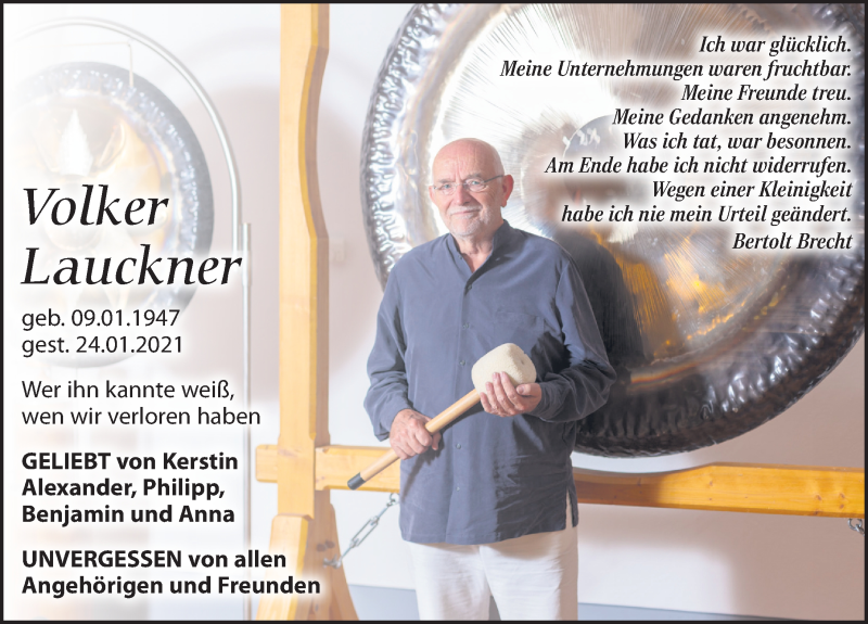  Traueranzeige für Volker Lauckner vom 30.01.2021 aus Leipziger Volkszeitung