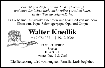 Traueranzeige von Walter Knedlik von Ostsee-Zeitung GmbH