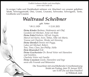 Traueranzeige von Waltraud Scheibner von Märkischen Allgemeine Zeitung