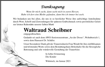 Traueranzeige von Waltraud Scheibner von Märkischen Allgemeine Zeitung