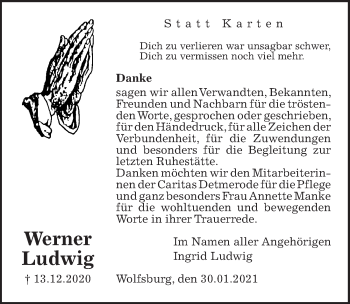 Traueranzeige von Werner Ludwig von Aller Zeitung