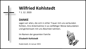 Traueranzeige von Wilfried Kohlstedt von Eichsfelder Tageblatt