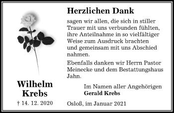 Traueranzeige von Wilhelm Krebs von Aller Zeitung