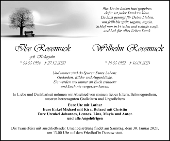 Traueranzeige von Wilhelm Rosemuck