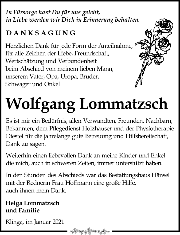  Traueranzeige für Wolfgang Lommatzsch vom 02.01.2021 aus Leipziger Volkszeitung