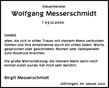 Traueranzeige von Wolfgang Messerschmidt von Göttinger Tageblatt
