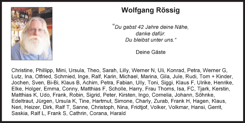  Traueranzeige für Wolfgang Rössig vom 02.01.2021 aus Hannoversche Allgemeine Zeitung/Neue Presse