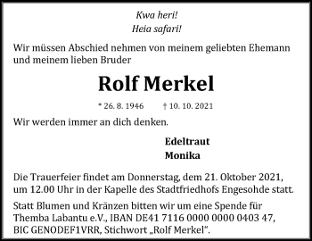 Traueranzeige von Rolf Merkel 