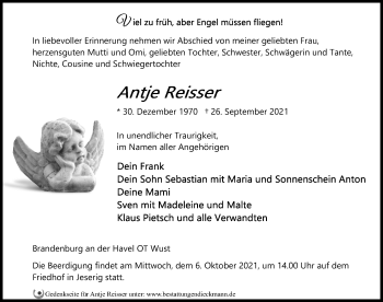 Traueranzeige von Antje Reisser von Märkischen Allgemeine Zeitung