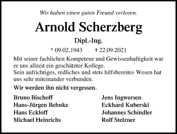 Traueranzeige von Arnold Scherzberg von Lübecker Nachrichten