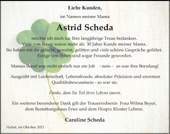 Traueranzeige von Astrid Scheda von Märkischen Allgemeine Zeitung