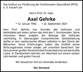 Traueranzeige von Axel Gehrke von Hannoversche Allgemeine Zeitung/Neue Presse