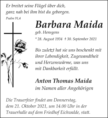 Traueranzeige von Barbara Maida von Märkischen Allgemeine Zeitung