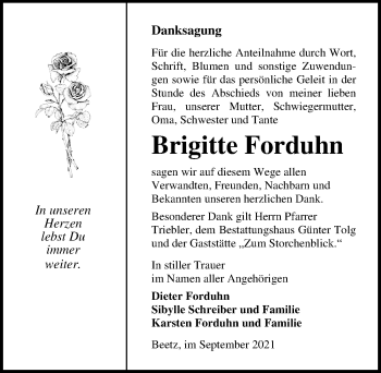 Traueranzeige von Brigitte Forduhn von Märkischen Allgemeine Zeitung