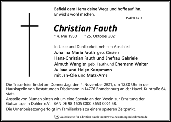Traueranzeige von Christian Fauth von Märkischen Allgemeine Zeitung