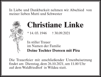 Traueranzeige von Christiane Linke von Märkischen Allgemeine Zeitung