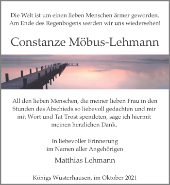Traueranzeige von Constanze Möbus-Lehmann von Märkischen Allgemeine Zeitung