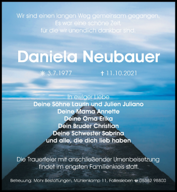 Traueranzeige von Daniela Neubauer von Aller Zeitung