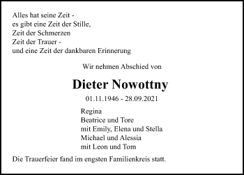 Traueranzeige von Dieter Nowottny von Lübecker Nachrichten