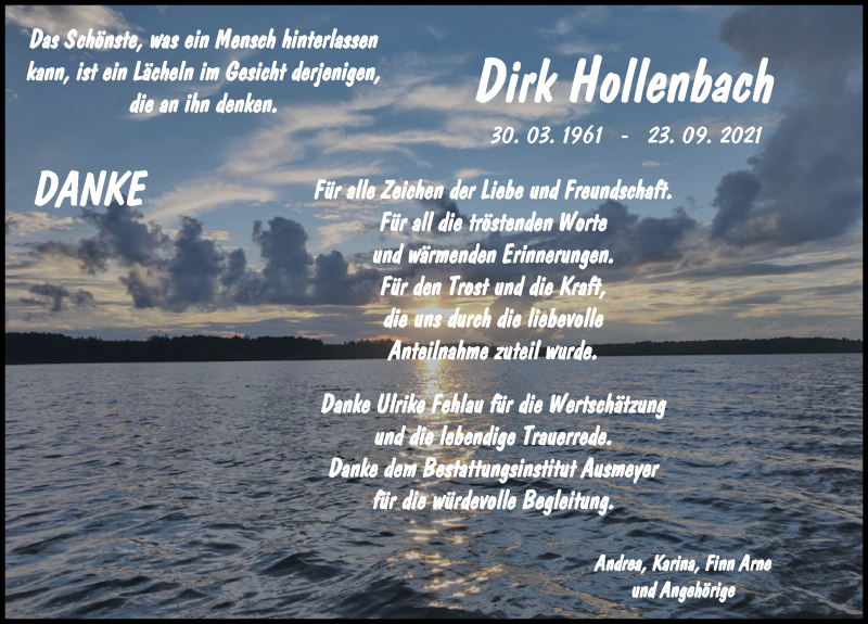  Traueranzeige für Dirk Hollenbach vom 16.10.2021 aus Göttinger Tageblatt