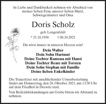 Traueranzeige von Doris Scholz von Märkischen Allgemeine Zeitung