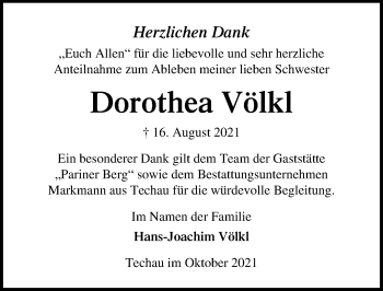 Traueranzeige von Dorothea Völkl von Lübecker Nachrichten