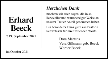 Traueranzeige von Eckhard Beeck von Lübecker Nachrichten