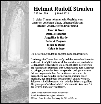 Traueranzeige von Helmut Rudolf Straden von Aller Zeitung