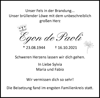 Traueranzeige von Egon de Paoli von Lübecker Nachrichten