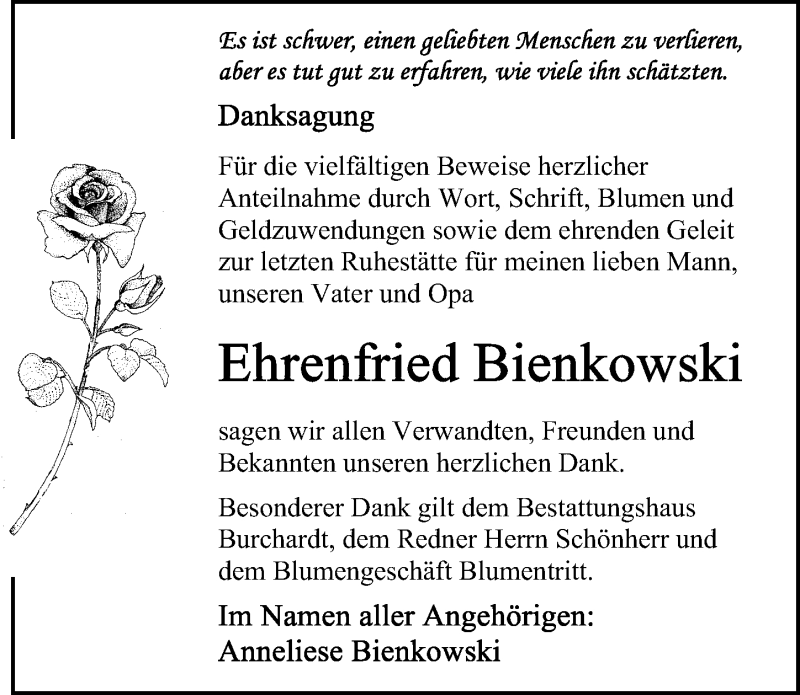  Traueranzeige für Ehrenfried Bienkowski vom 23.10.2021 aus Ostsee-Zeitung GmbH