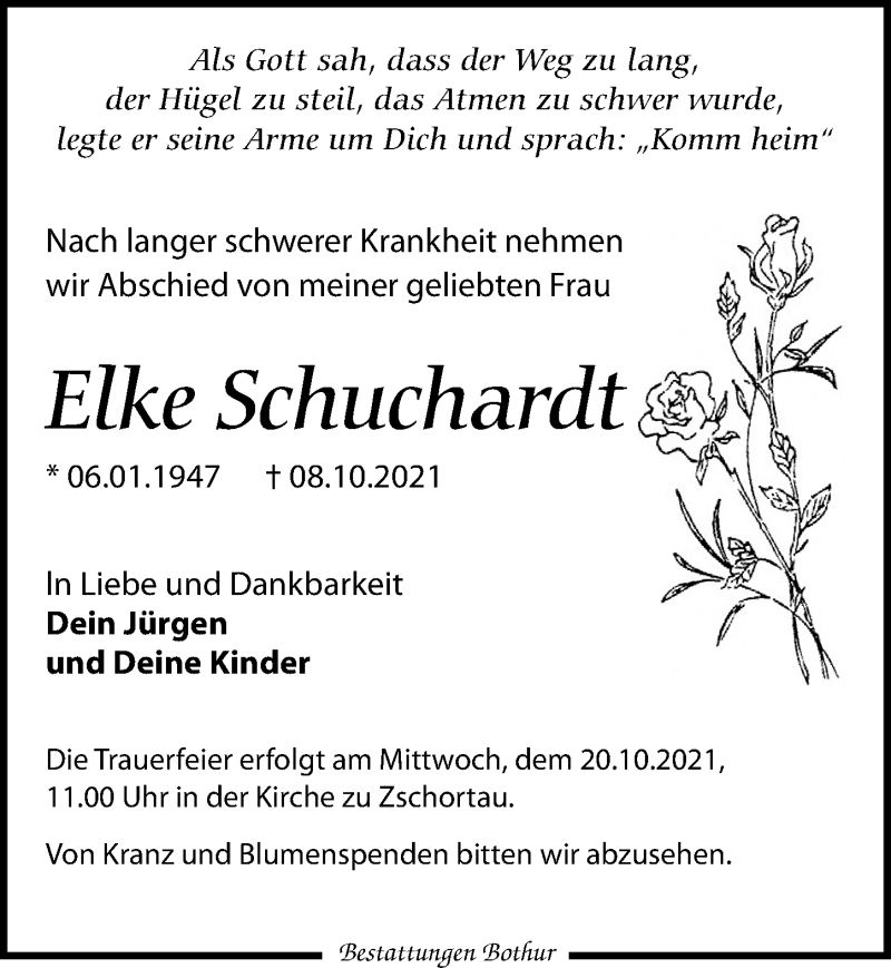  Traueranzeige für Elke Schuchardt vom 13.10.2021 aus Leipziger Volkszeitung